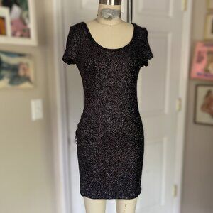 FOREVER 21 Black METALLIC Stretchy Rayon CLUB Wiggle Bandage Mini Dress *MEDIUM*